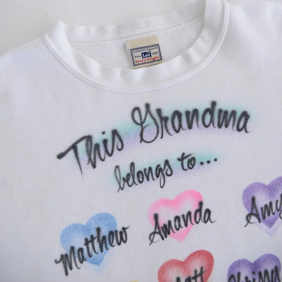 Vintage Lee Heavyweight White Grandma Colourful Hearts Crewneck Sweater M - Picture 12 of 12